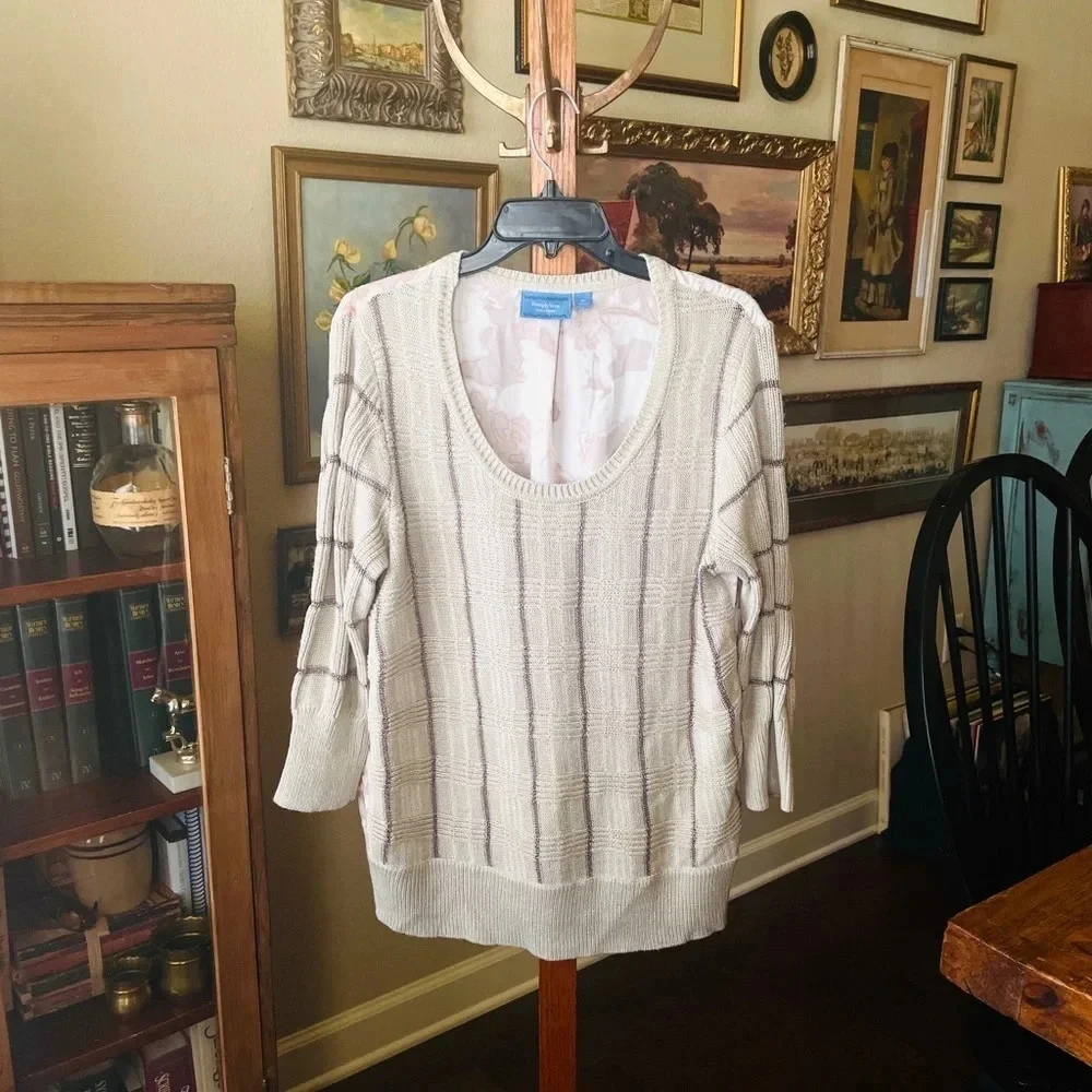 Simply Vera Wang mixed material women’s sweater 3/4 sleeve SZ XL beige/pink